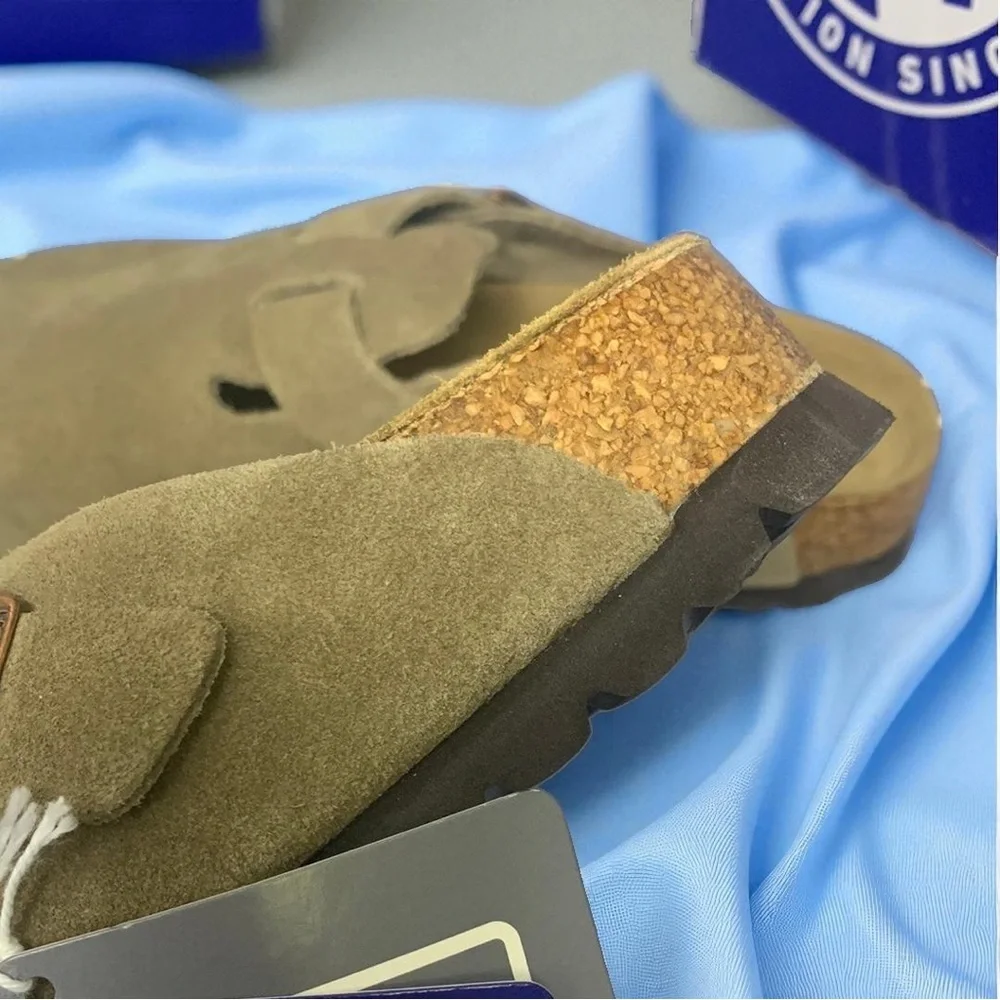 Birkenstock Arizona Suede Double Buckle Sandals taupe comfort sole - Picture 7 of 8